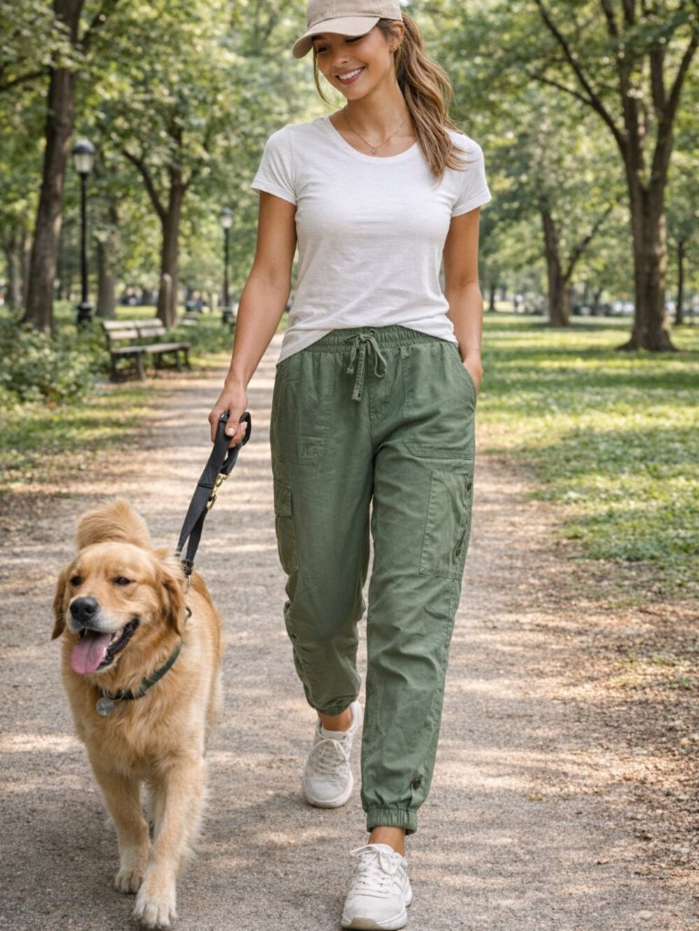 Daily Practice Green Cargo Joggers Drawstring Elastic Waist Utility Athleisure